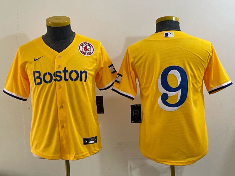 Youth 2025 Boston Red Sox #9 No Name Yellow Nike MLB Jersey 07->youth mlb jersey->Youth Jersey